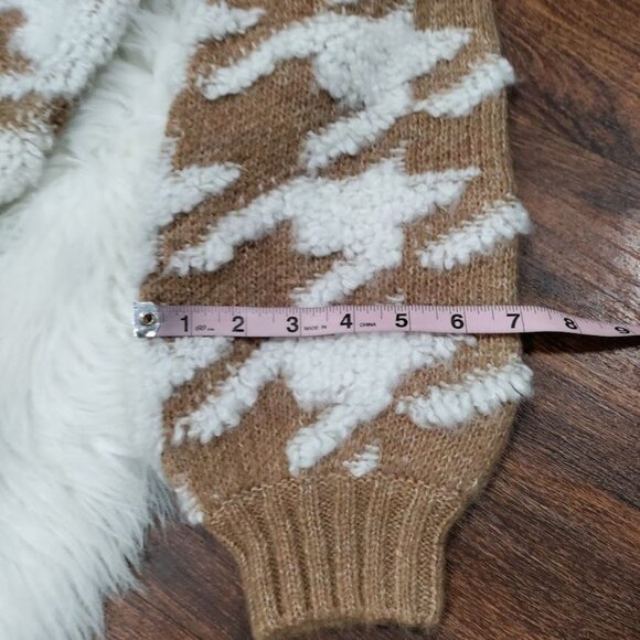 NWT Line & Dot Houndstooth Plush Sweater Pullover Winter Knit Brown Womens XS - Picture 11 of 12